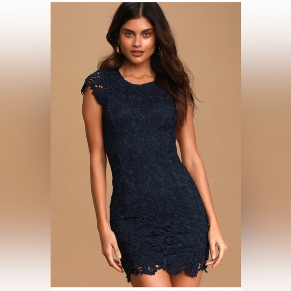 Lulus Dresses & Skirts - Lulu’s Romance Language Navy Blue Backless Lace Dress